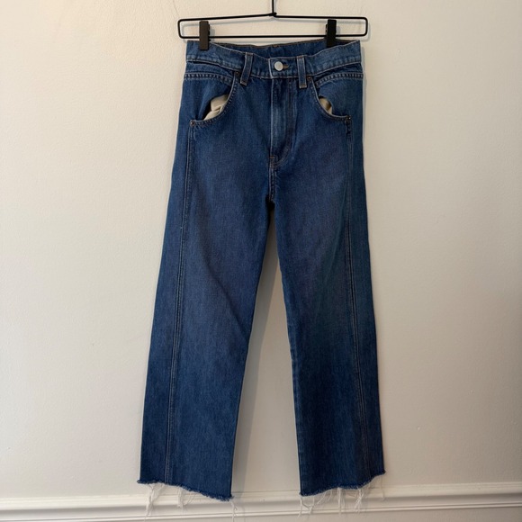 Reformation Denim - Reformation Val 90's Straight Leg Jeans Blue Medium Wash raw hem Size 25